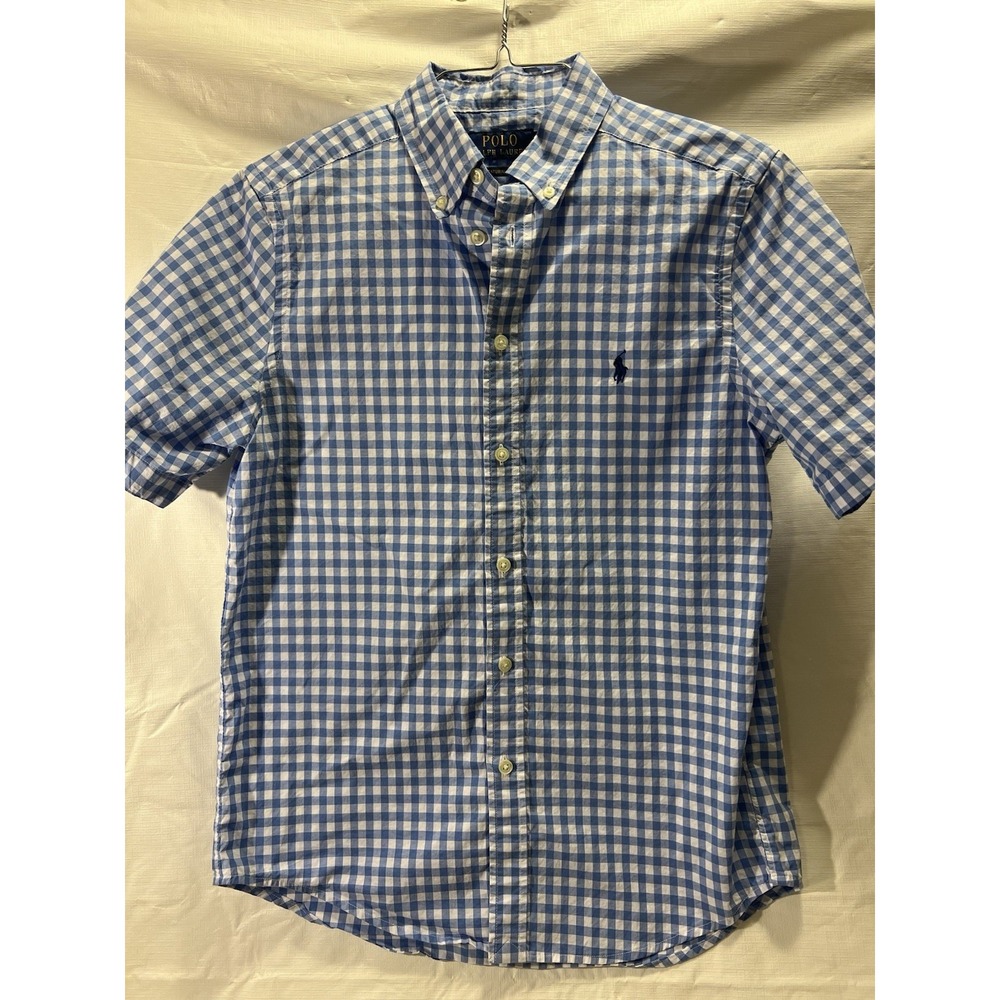 Polo Ralph Lauren Checkered Shirt|Size YL (14/16)| Short Sleeve|Light Blue/White